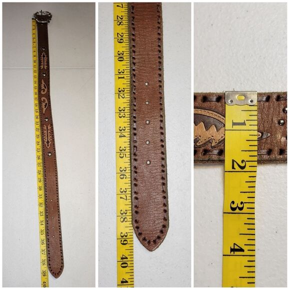 Enmon Vintage Brown Leather Belt with Silver Toned Oversized Horse Head Buckle - Picture 12 of 12